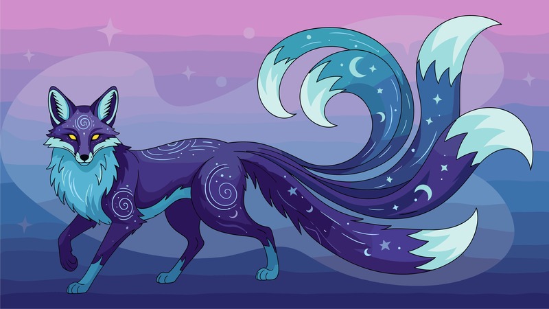 Kitsune, disegno volpe con più code