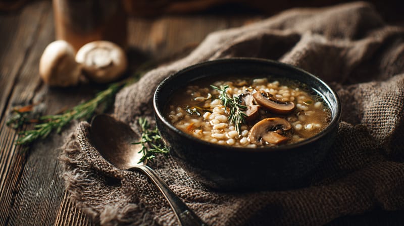 Orzotto ai funghi e al timo